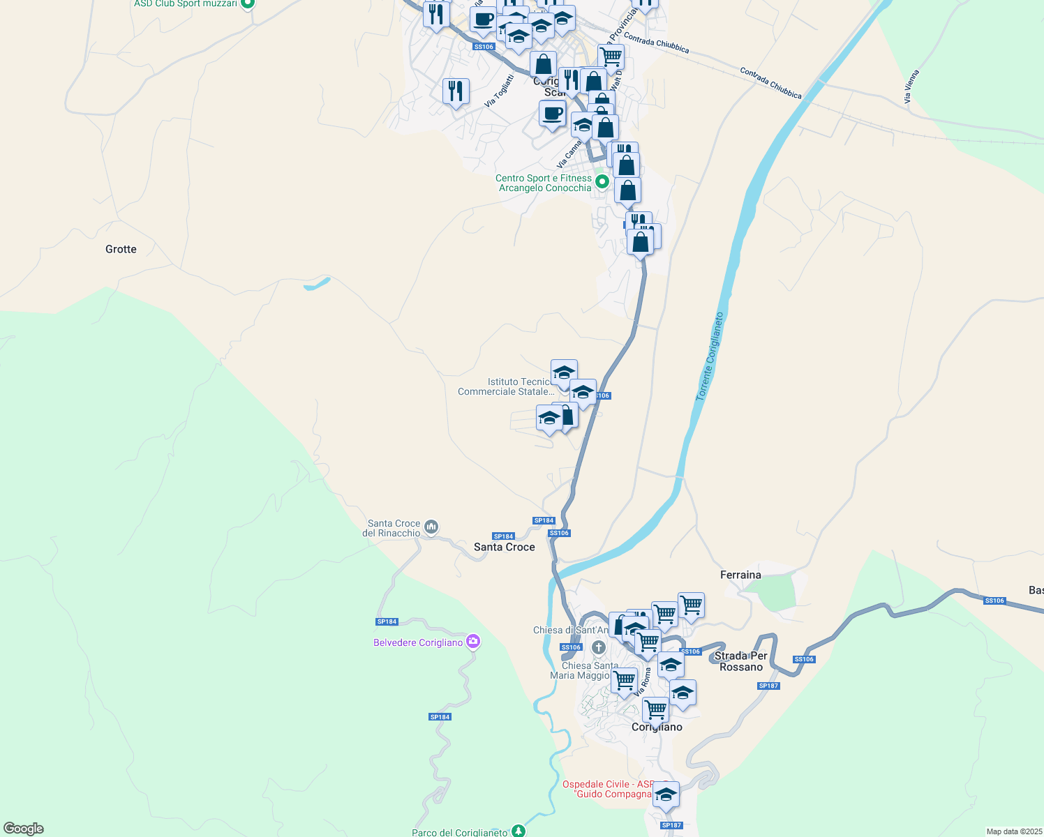 map of restaurants, bars, coffee shops, grocery stores, and more near 3 Traversa II Cozzo Giardino in Corigliano Calabro