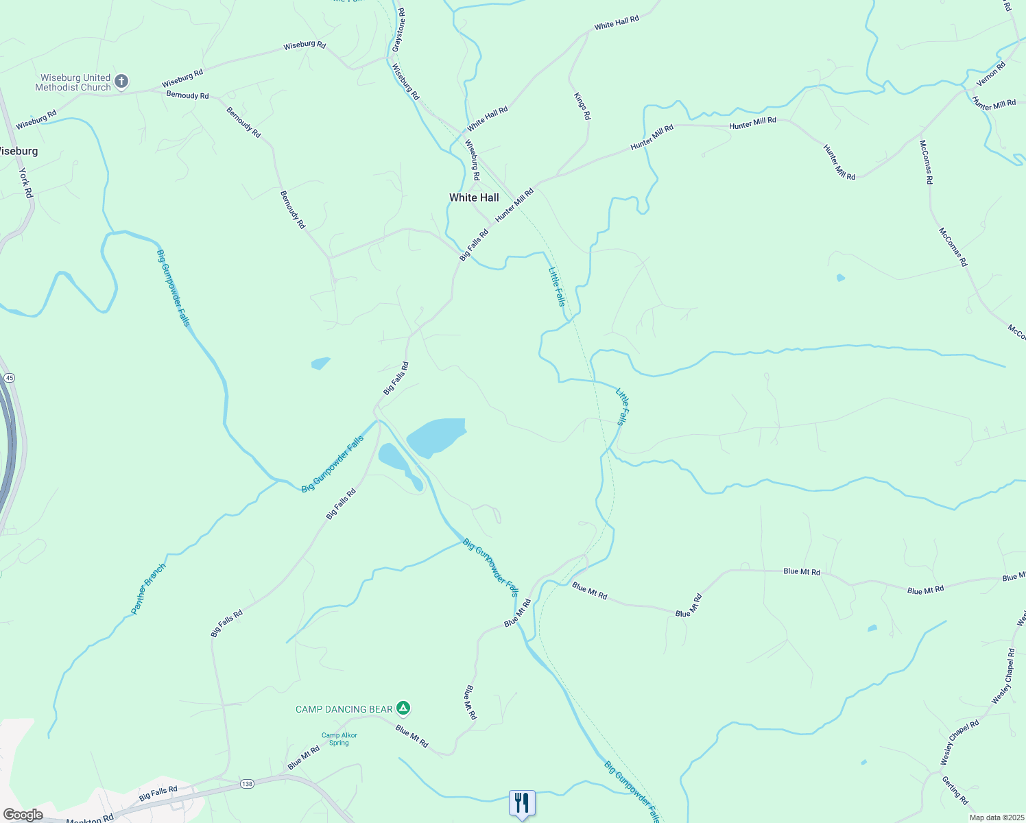 map of restaurants, bars, coffee shops, grocery stores, and more near 1500 Hicks Road in White Hall