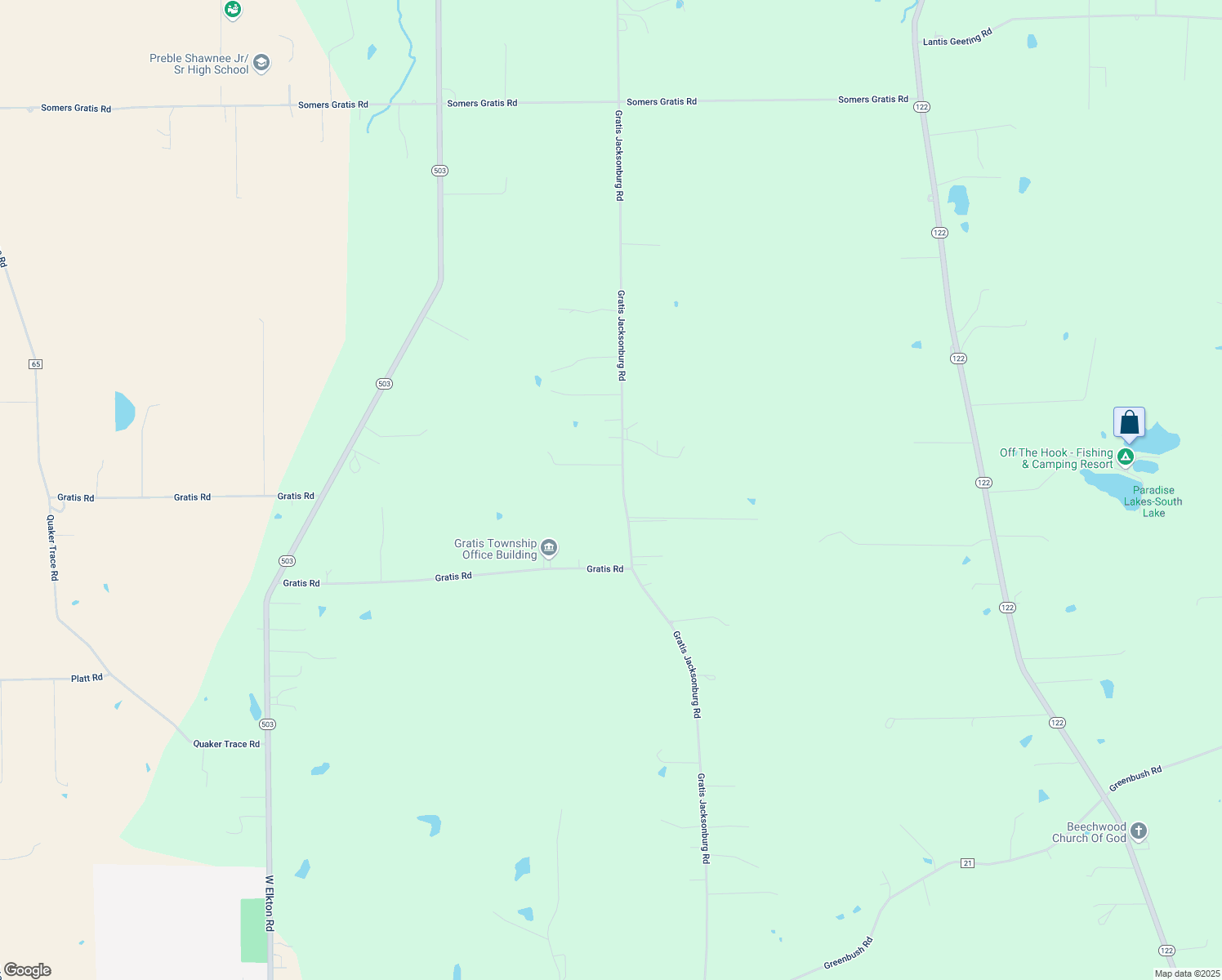 map of restaurants, bars, coffee shops, grocery stores, and more near 8938 Gratis Jacksonburg Road in Camden