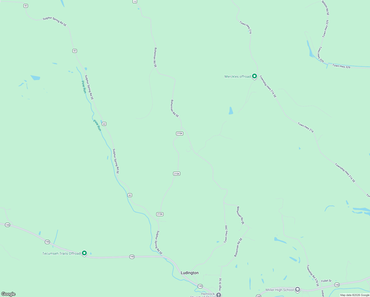 map of restaurants, bars, coffee shops, grocery stores, and more near 7285 Bohemian Road Southeast in Corning
