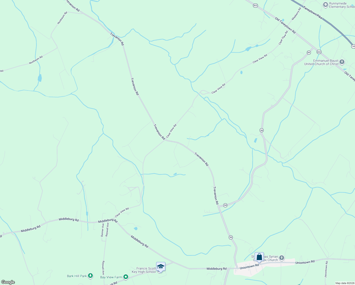 map of restaurants, bars, coffee shops, grocery stores, and more near 1253 Trevanion Road in Union Bridge