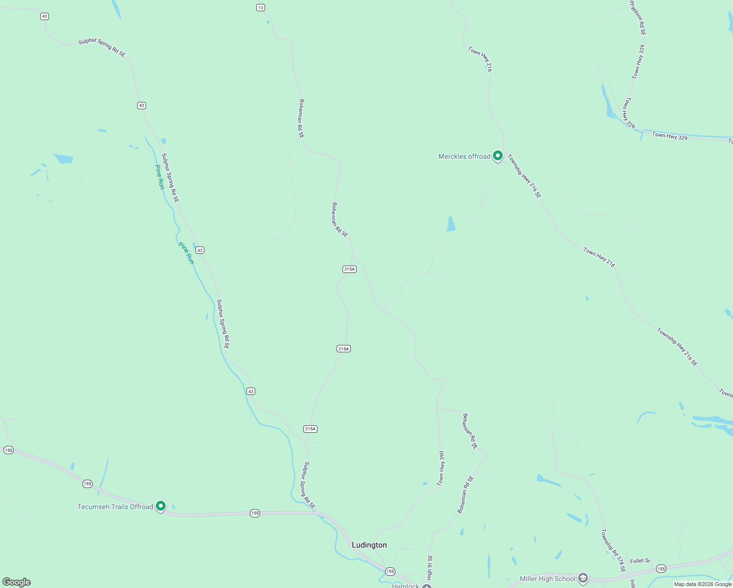 map of restaurants, bars, coffee shops, grocery stores, and more near 7285 Bohemian Road Southeast in Corning