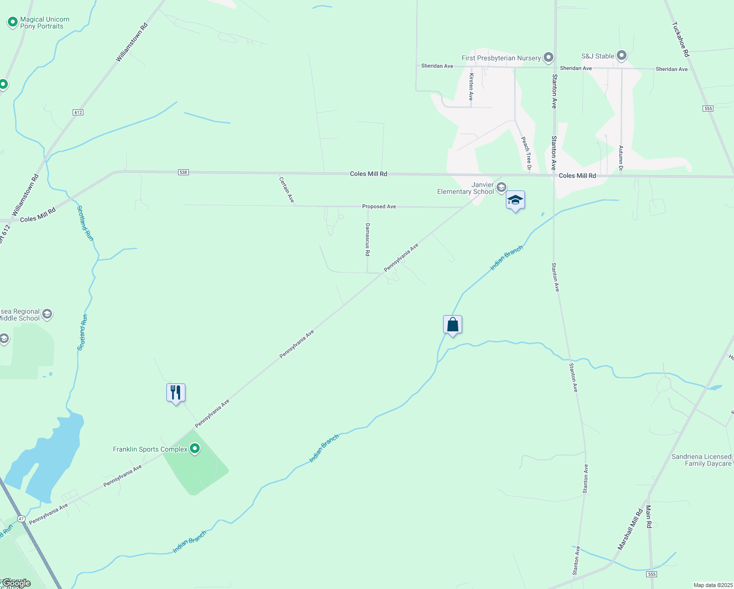 map of restaurants, bars, coffee shops, grocery stores, and more near 1120 Pennsylvania Avenue in Franklin