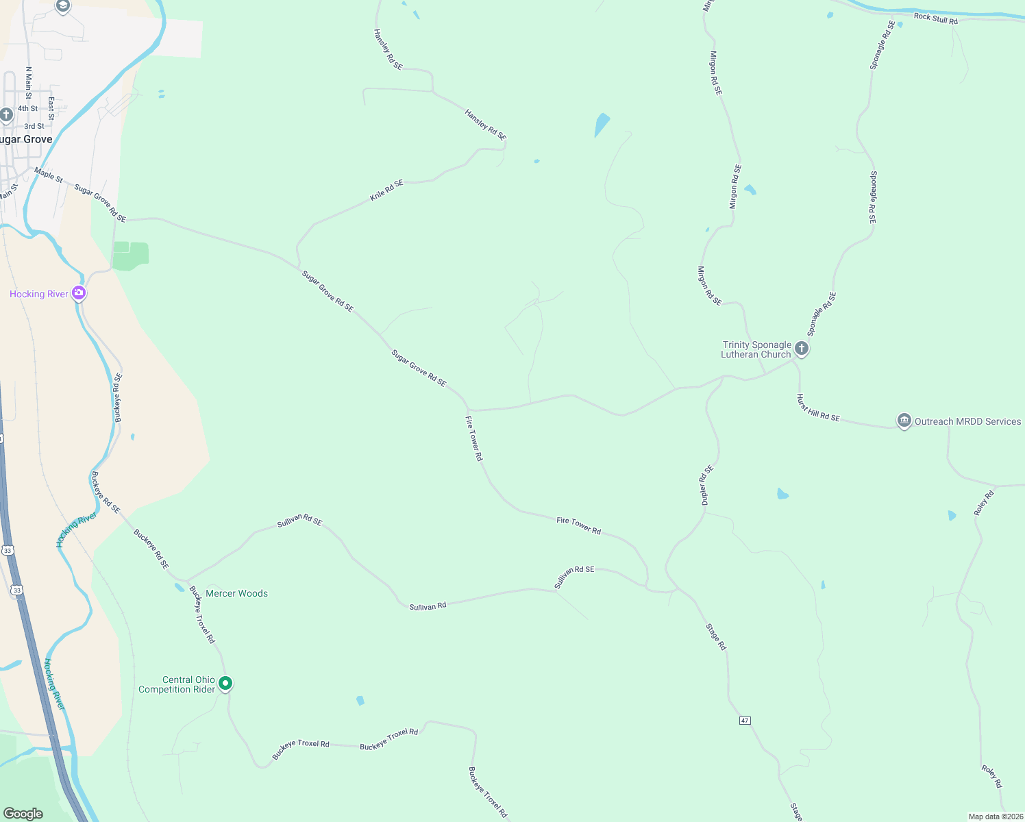 map of restaurants, bars, coffee shops, grocery stores, and more near 7835 Sugar Grove Road Southeast in Sugar Grove