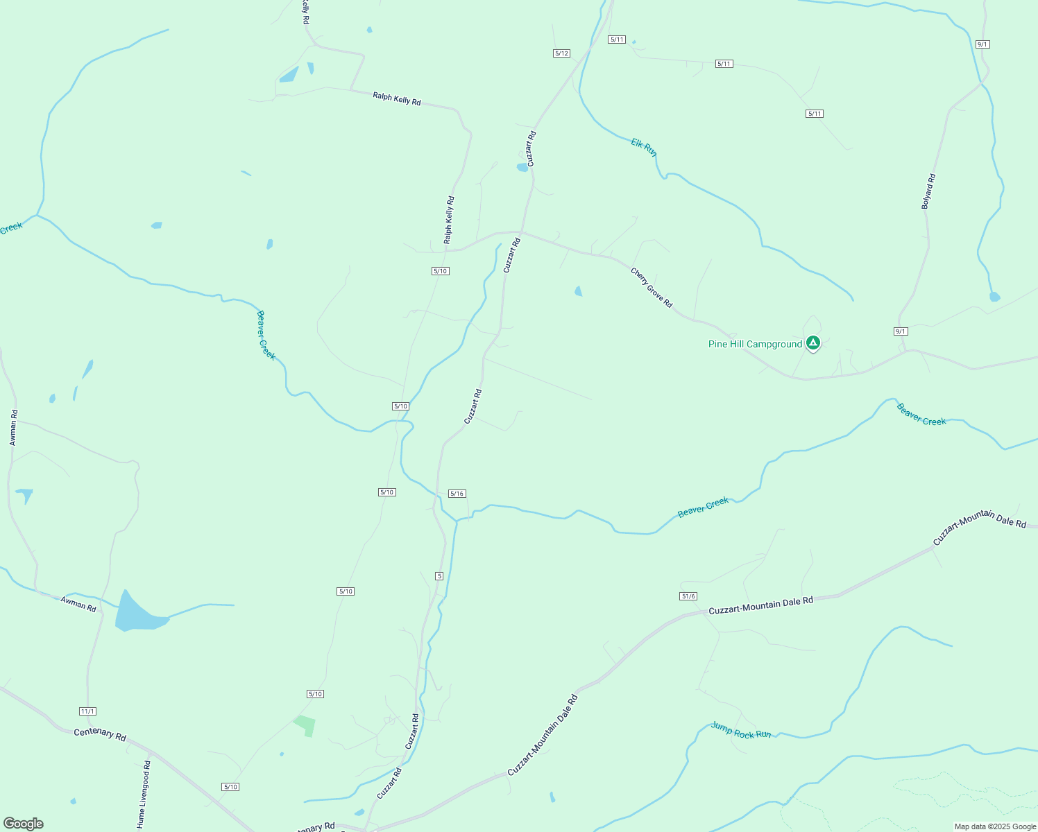 map of restaurants, bars, coffee shops, grocery stores, and more near 1470 Cuzzart Road in Bruceton Mills