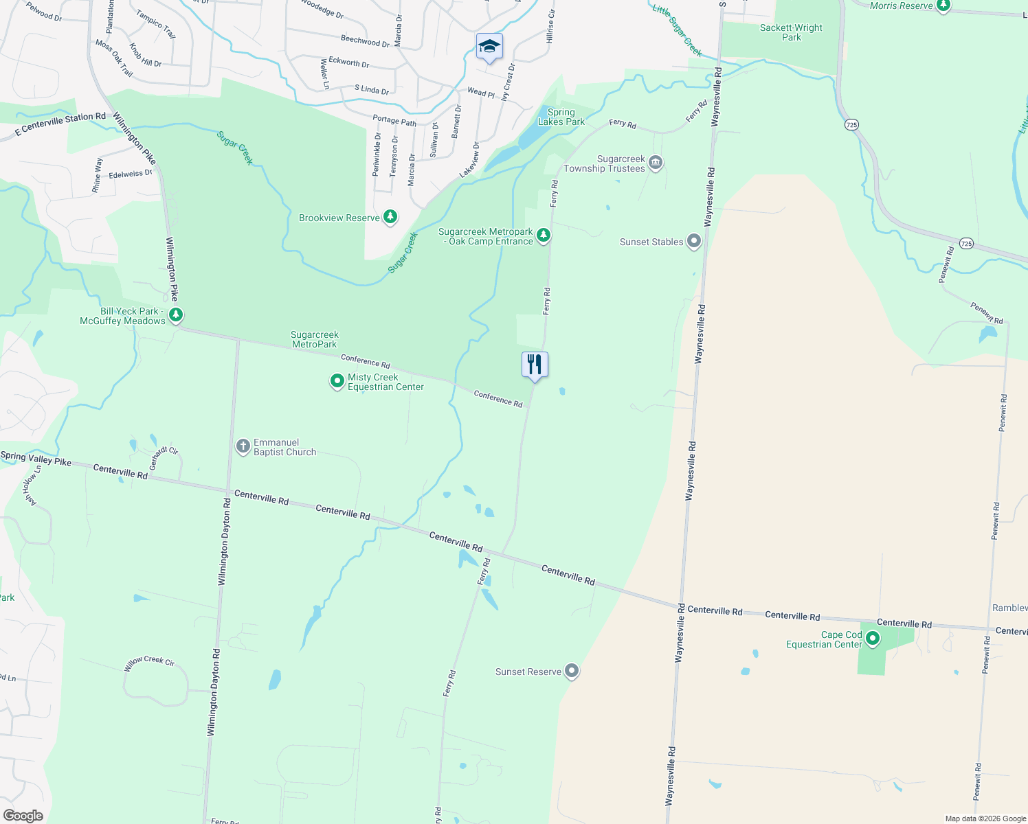 map of restaurants, bars, coffee shops, grocery stores, and more near 2763 Ferry Rd in Bellbrook