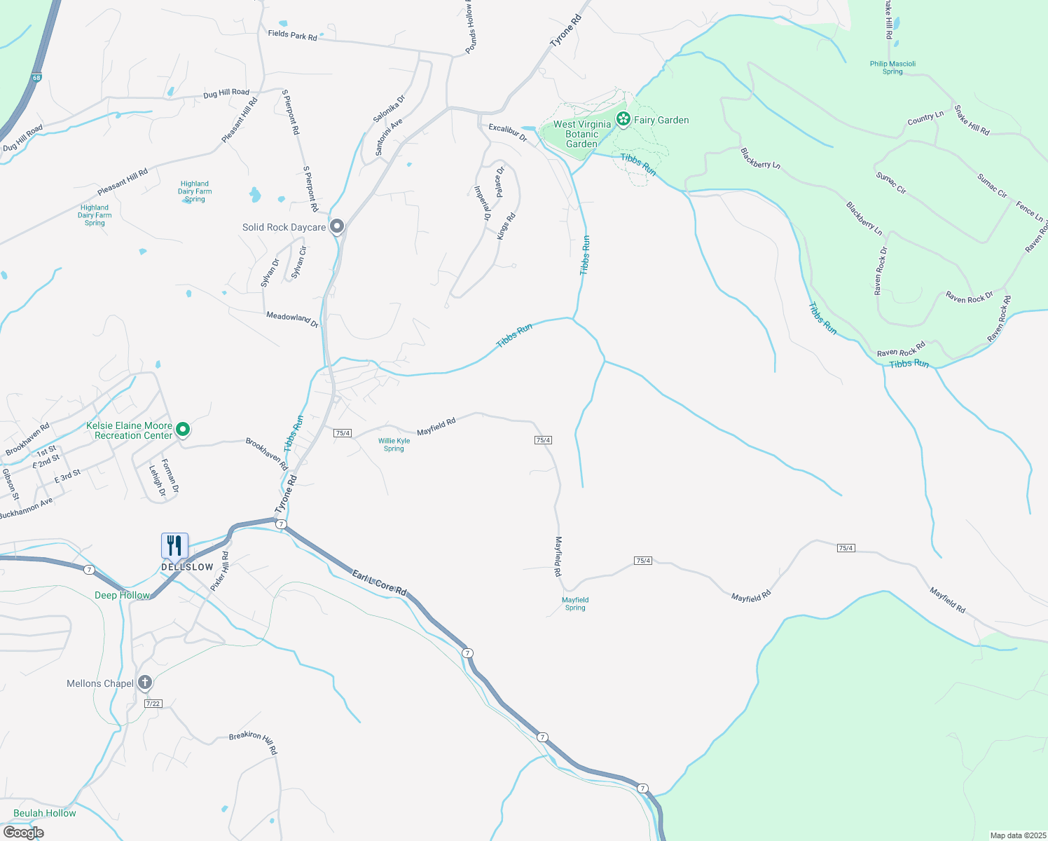 map of restaurants, bars, coffee shops, grocery stores, and more near 292 County Route 75/4 in Morgantown