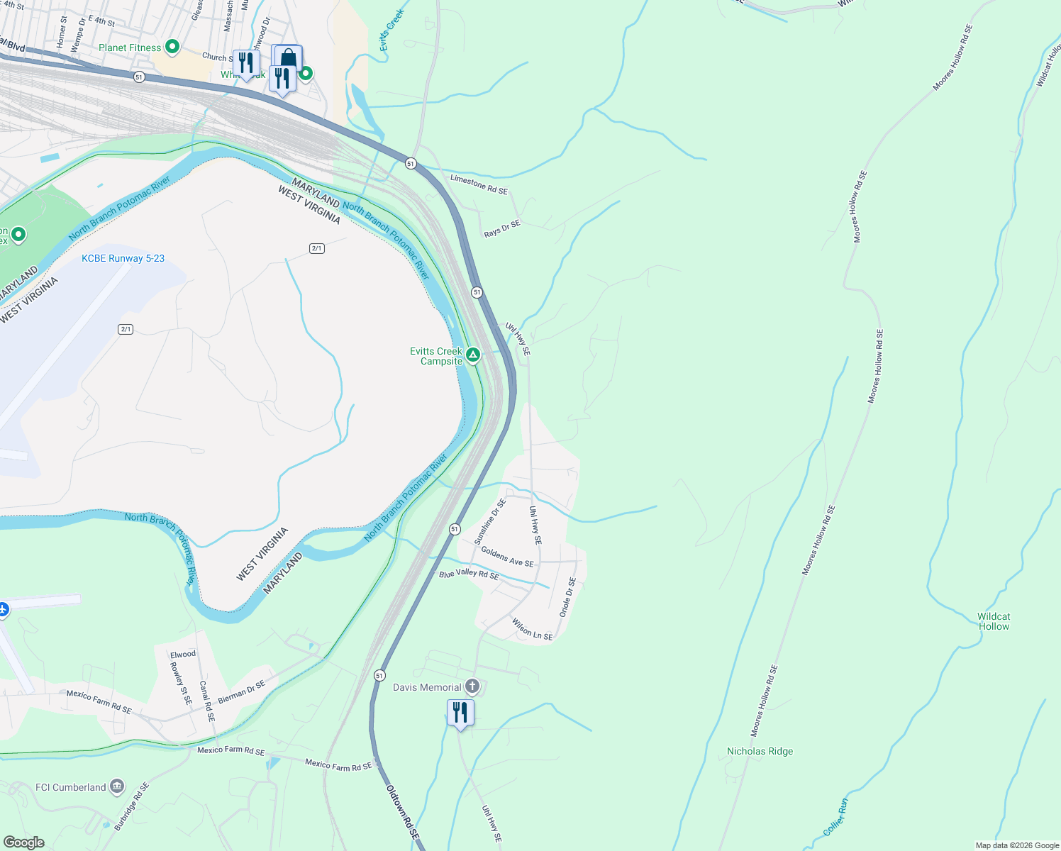 map of restaurants, bars, coffee shops, grocery stores, and more near 13312 Uhl Highway Southeast in Cumberland