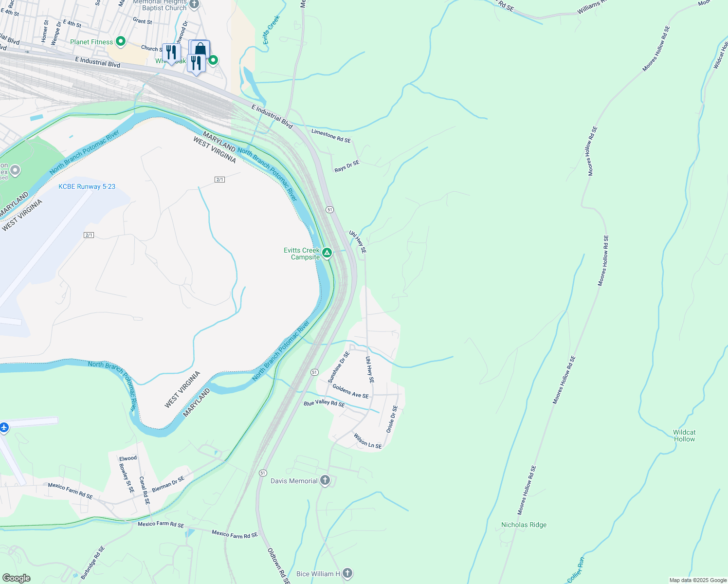 map of restaurants, bars, coffee shops, grocery stores, and more near 13312 Uhl Highway Southeast in Cumberland