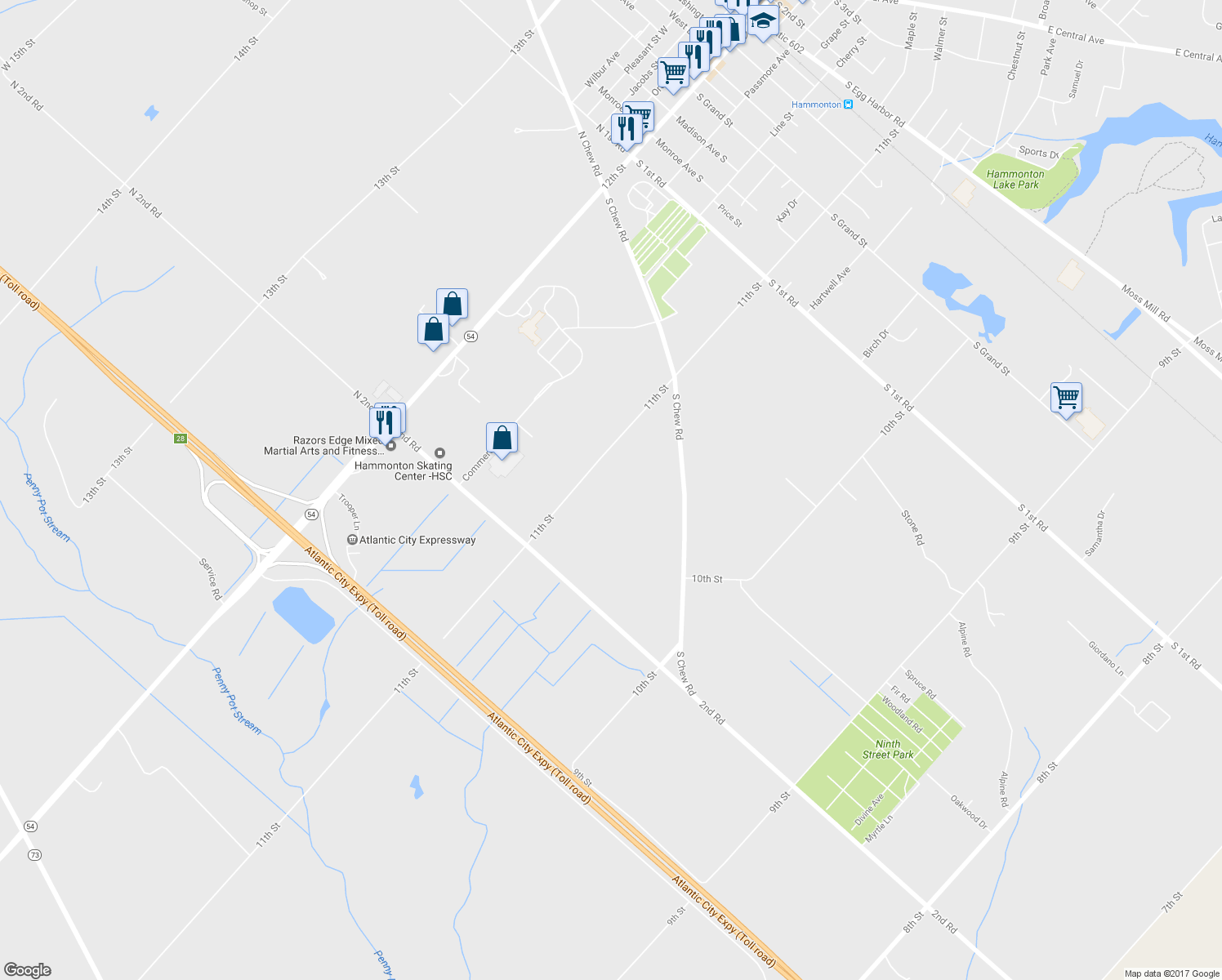 map of restaurants, bars, coffee shops, grocery stores, and more near 770 11th Street in Hammonton