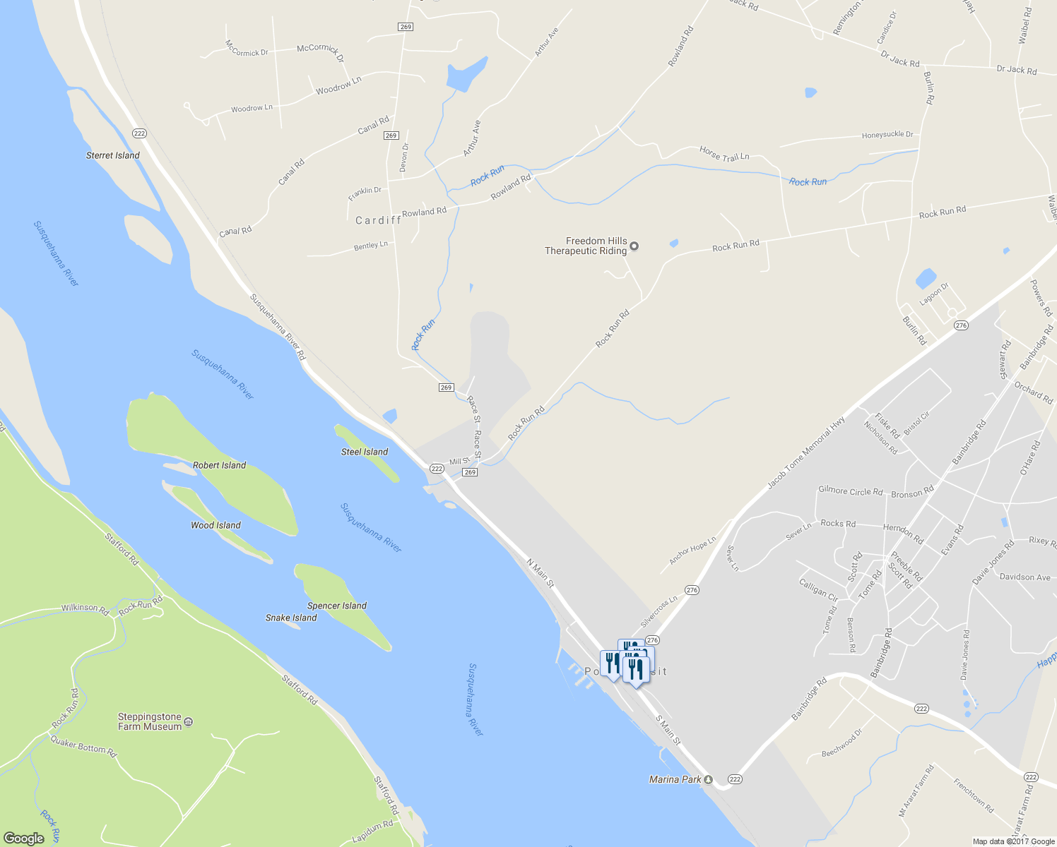 map of restaurants, bars, coffee shops, grocery stores, and more near 51 Rock Run Landing in Port Deposit