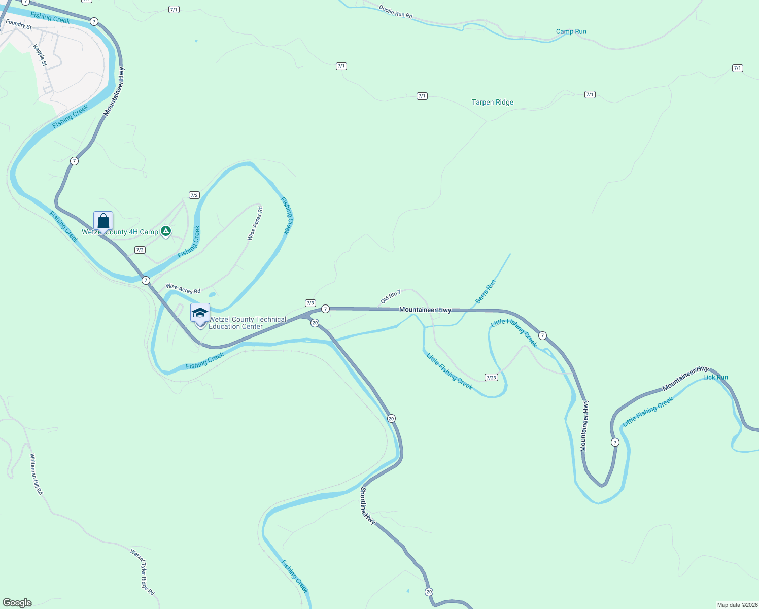 map of restaurants, bars, coffee shops, grocery stores, and more near 45 Duck Lane in New Martinsville