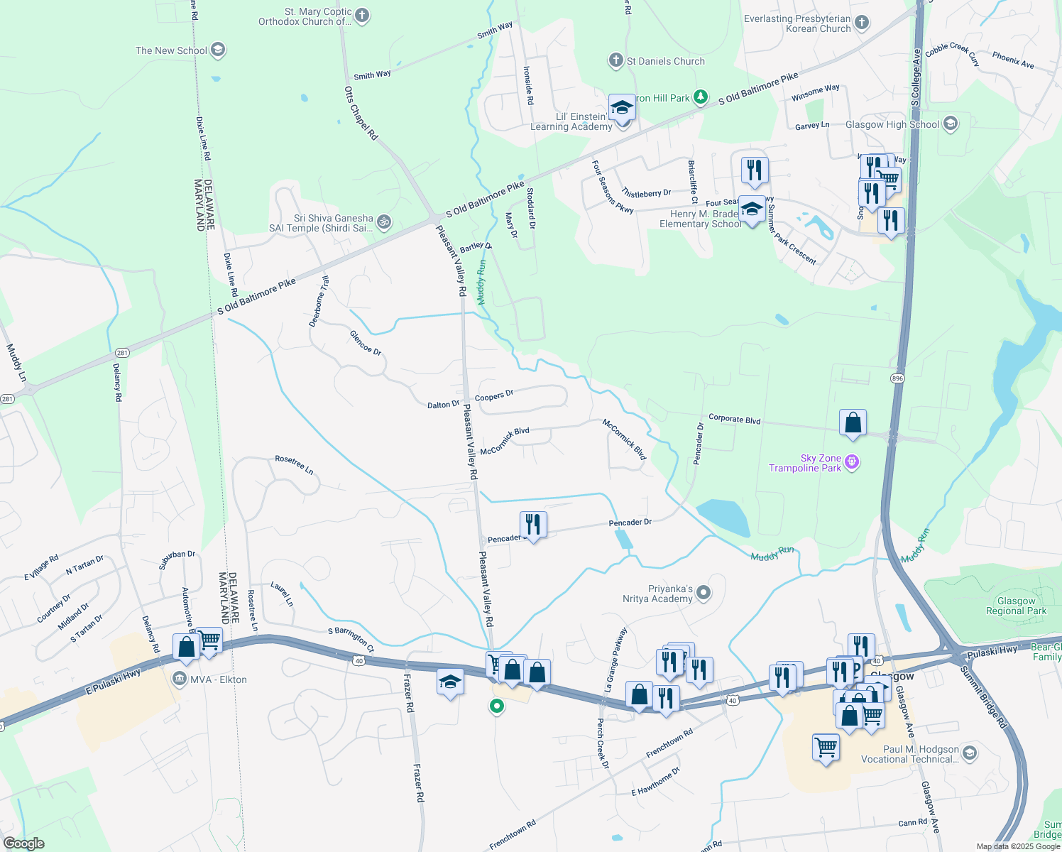 map of restaurants, bars, coffee shops, grocery stores, and more near 122 McCormick Boulevard in Newark
