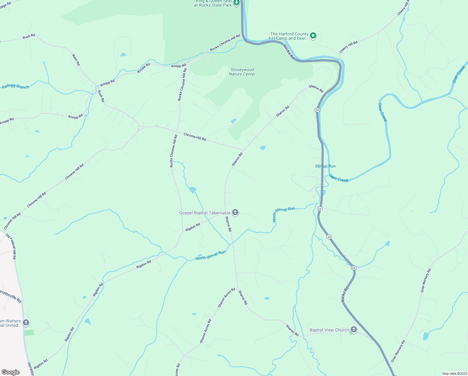 map of restaurants, bars, coffee shops, grocery stores, and more near 3125 Sharon Road in Jarrettsville