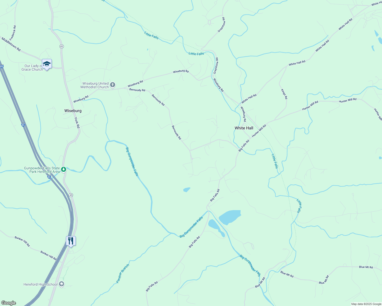 map of restaurants, bars, coffee shops, grocery stores, and more near 1201 Bernoudy Road in White Hall