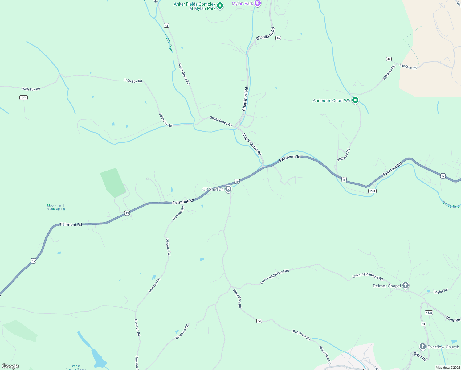 map of restaurants, bars, coffee shops, grocery stores, and more near 2274 Fairmont Road in Morgantown