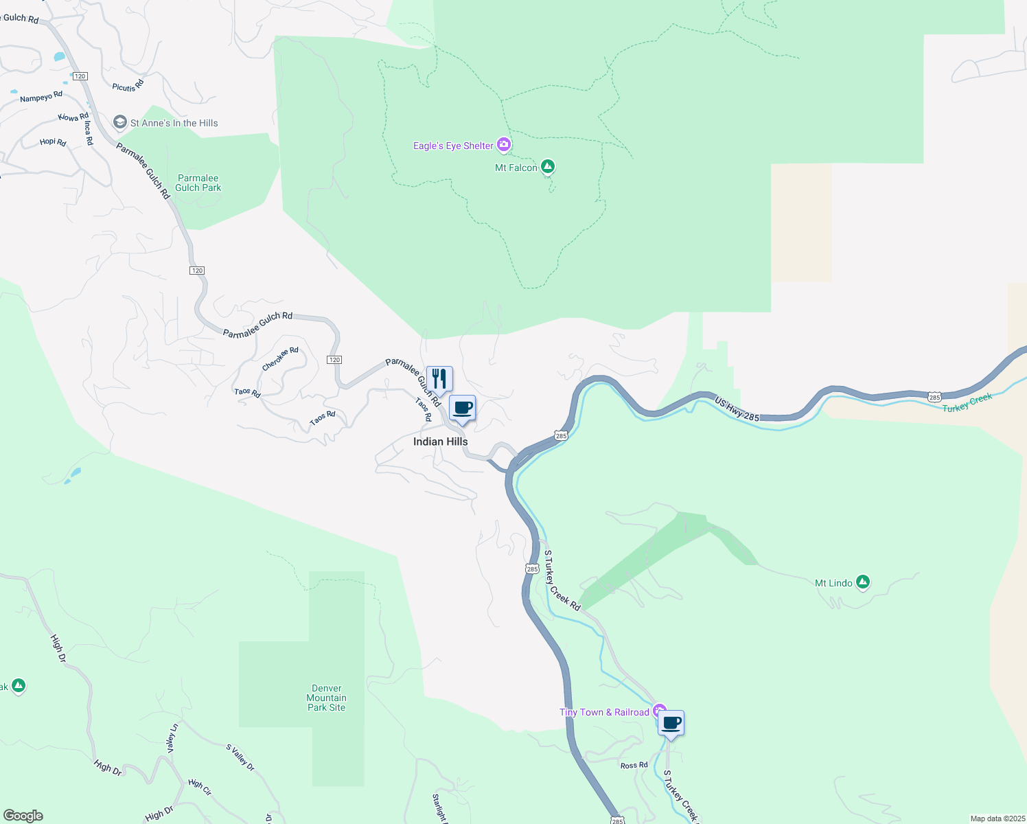 map of restaurants, bars, coffee shops, grocery stores, and more near 5449 Seminole Road in Indian Hills