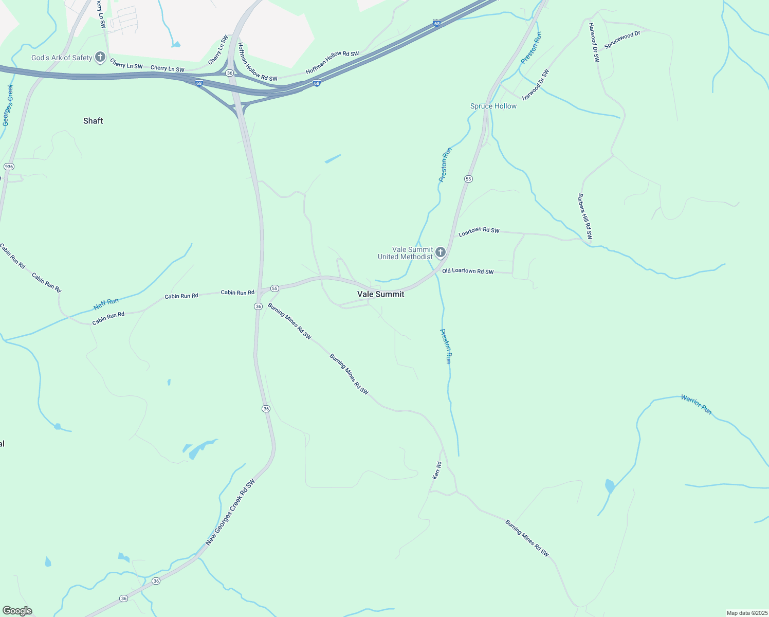 map of restaurants, bars, coffee shops, grocery stores, and more near 12814 Parker Hill Road in Frostburg