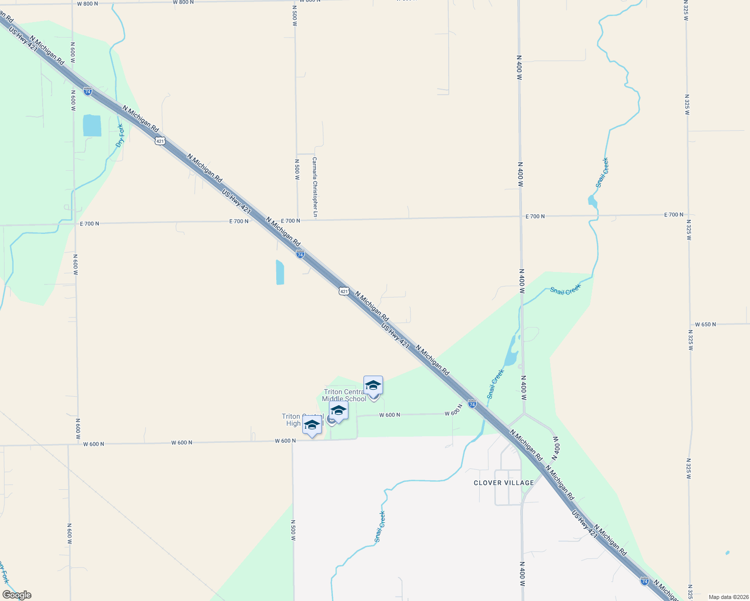 map of restaurants, bars, coffee shops, grocery stores, and more near 6564 North Michigan Road in Fairland