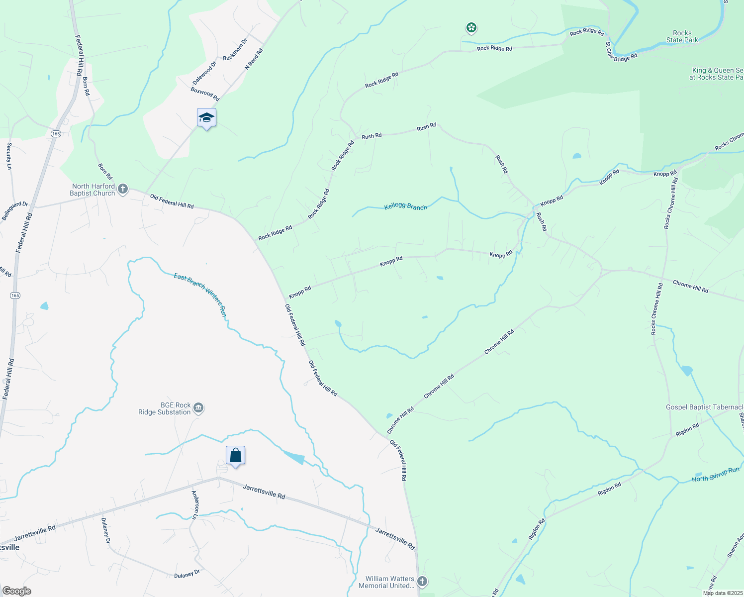map of restaurants, bars, coffee shops, grocery stores, and more near 1431 Knopp Road in Jarrettsville