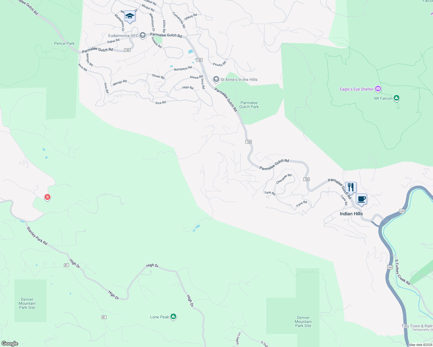 map of restaurants, bars, coffee shops, grocery stores, and more near 22577 Shawnee Road in Indian Hills
