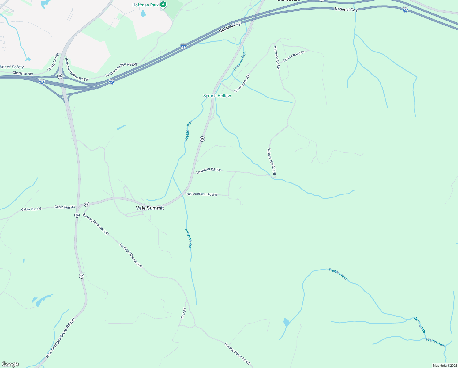 map of restaurants, bars, coffee shops, grocery stores, and more near 16729 Loartown Road Southwest in Frostburg