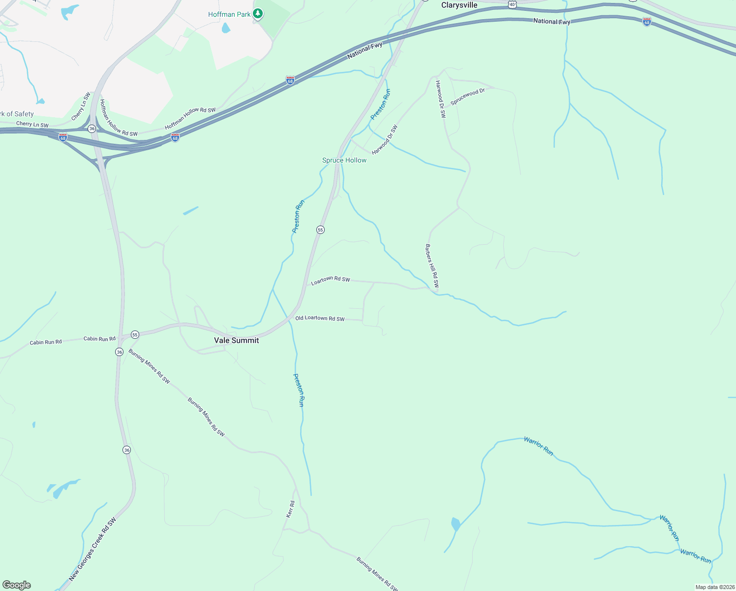 map of restaurants, bars, coffee shops, grocery stores, and more near 16729 Loartown Road Southwest in Frostburg