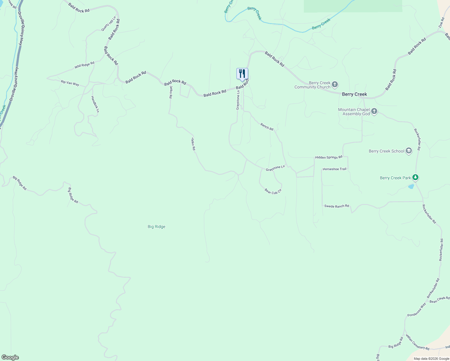 map of restaurants, bars, coffee shops, grocery stores, and more near 374 Jatko Road in Berry Creek