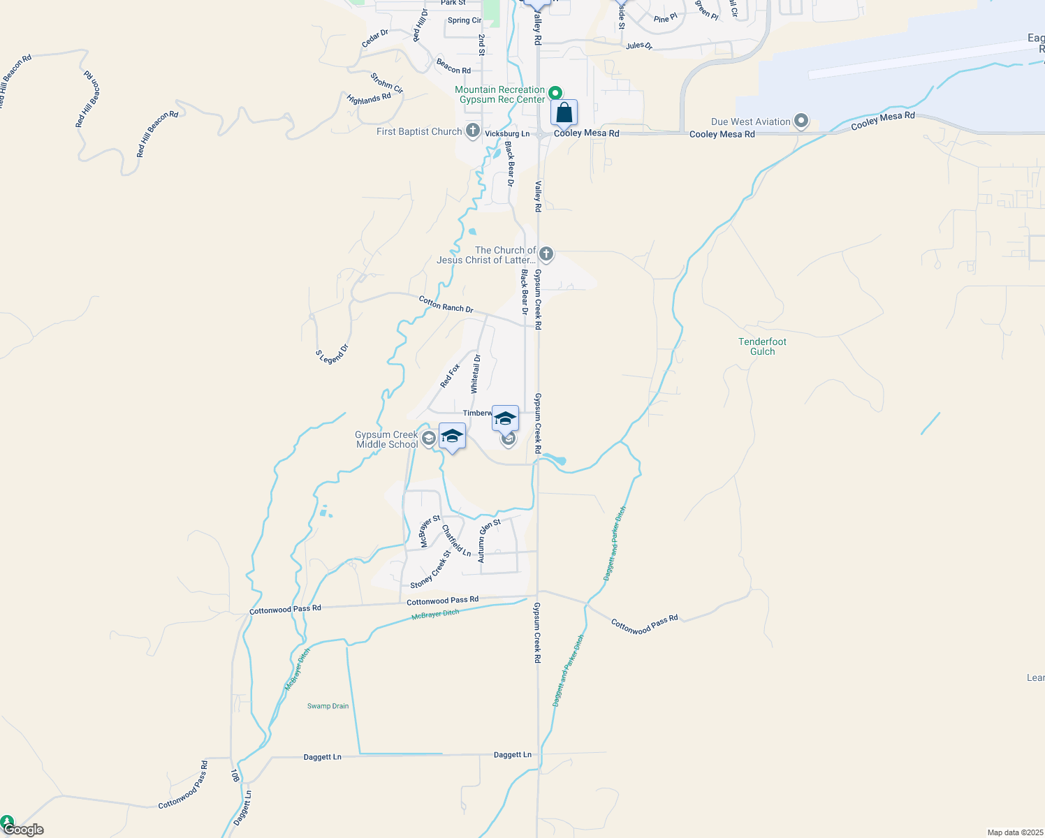 map of restaurants, bars, coffee shops, grocery stores, and more near 121 Timberwolf in Gypsum