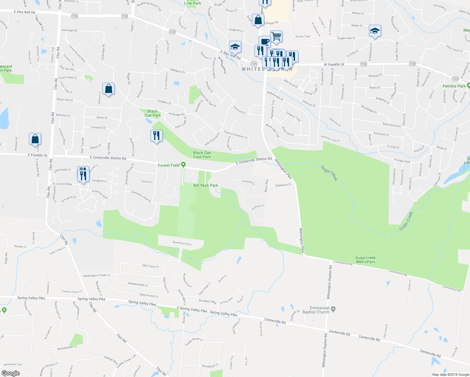 map of restaurants, bars, coffee shops, grocery stores, and more near 5006 Alpine Rose Court in Dayton