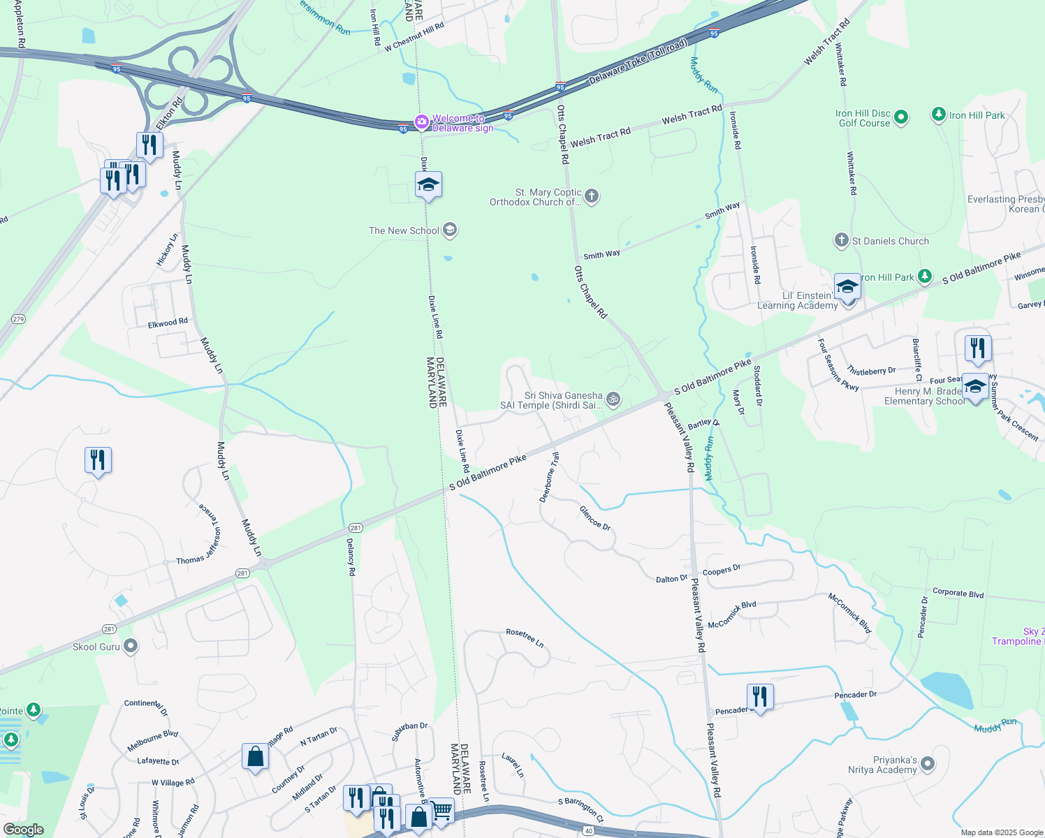 map of restaurants, bars, coffee shops, grocery stores, and more near 6 Thunder Gulch in Newark