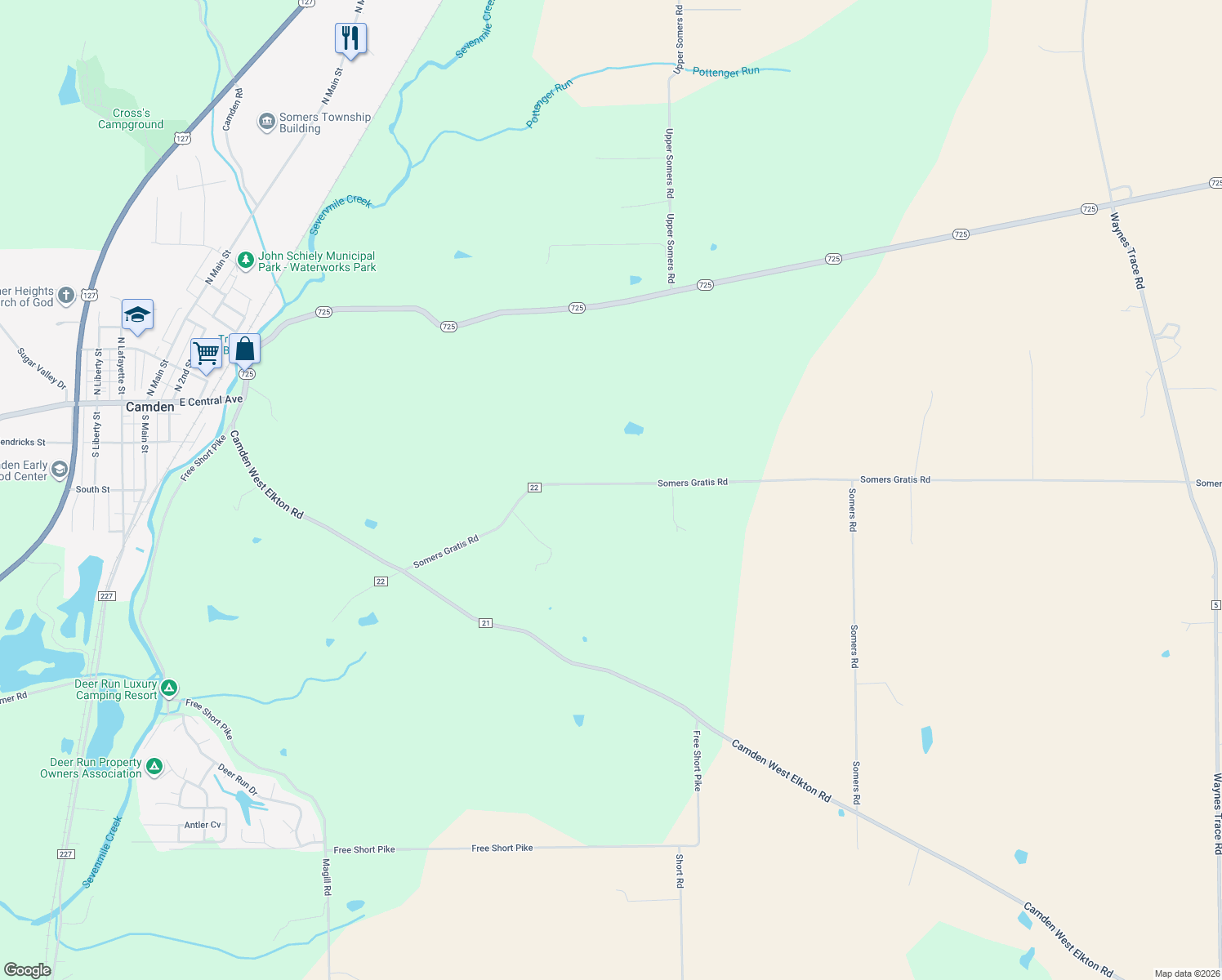 map of restaurants, bars, coffee shops, grocery stores, and more near 1656 Somers Gratis Rd in Camden