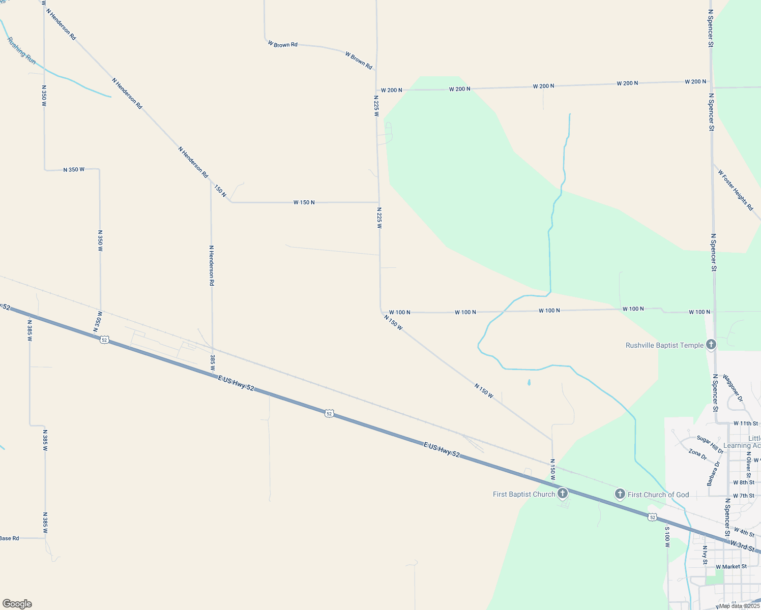 map of restaurants, bars, coffee shops, grocery stores, and more near 1036 N 225 W in Rushville
