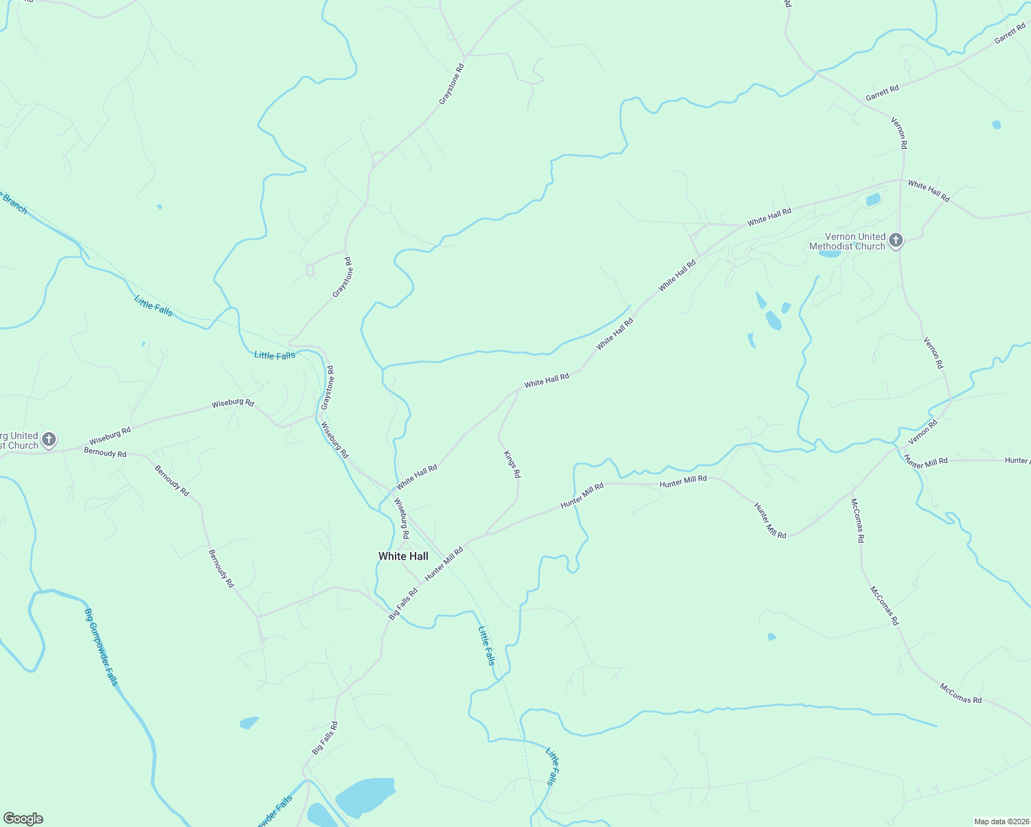 map of restaurants, bars, coffee shops, grocery stores, and more near 18315 Kings Road in White Hall