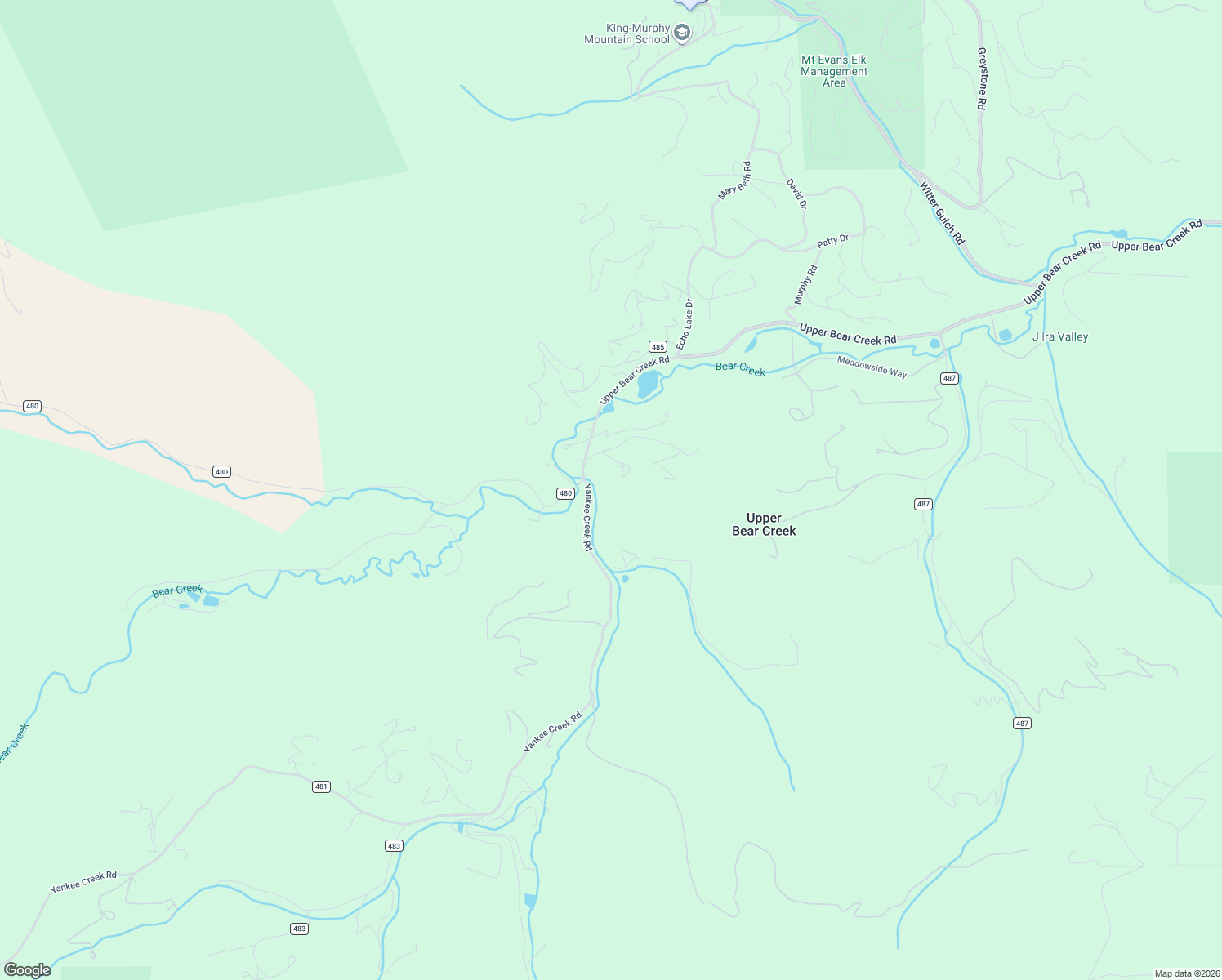 map of restaurants, bars, coffee shops, grocery stores, and more near 48 Diamond Drive in Evergreen