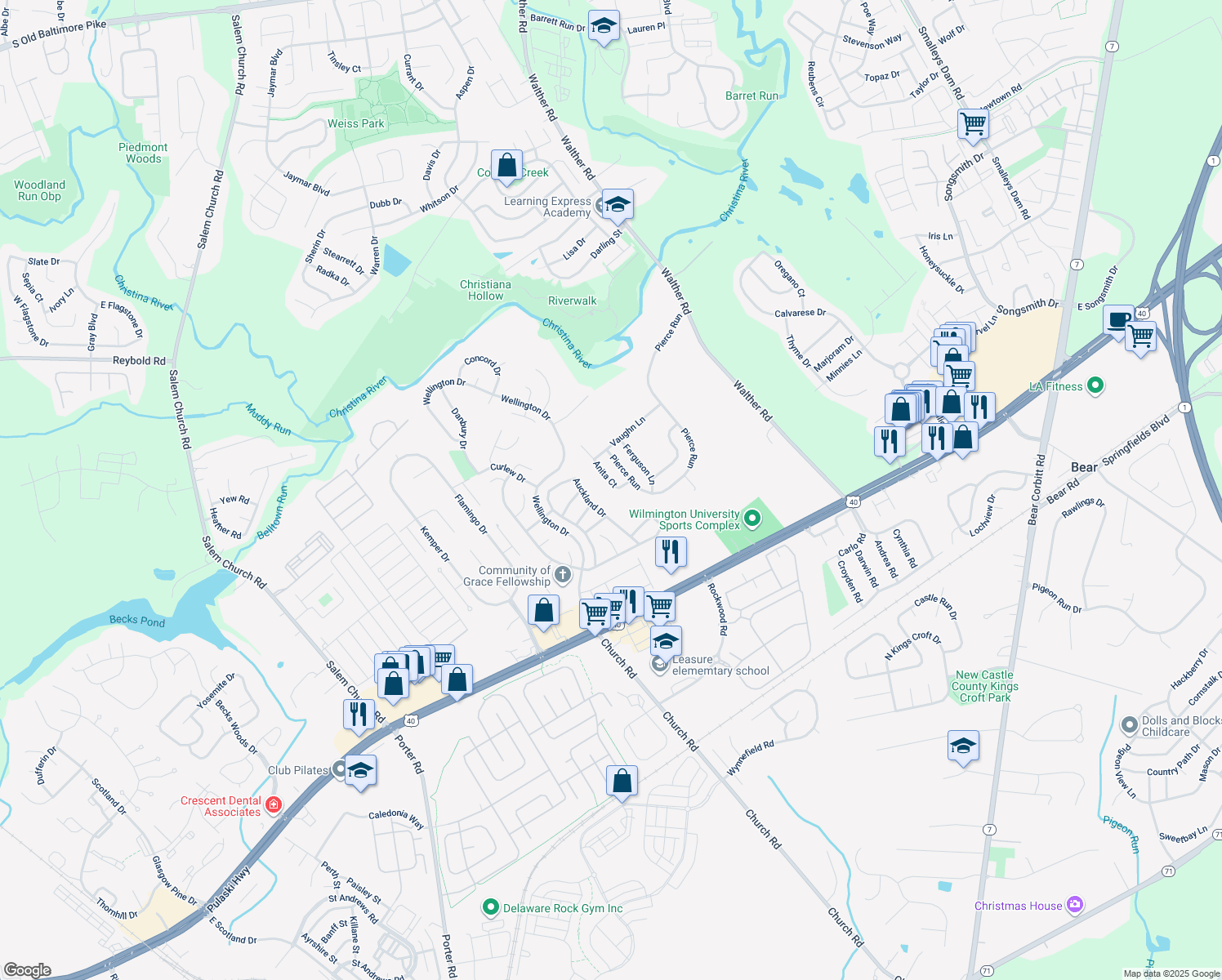 map of restaurants, bars, coffee shops, grocery stores, and more near 211 Anita Ct in Newark