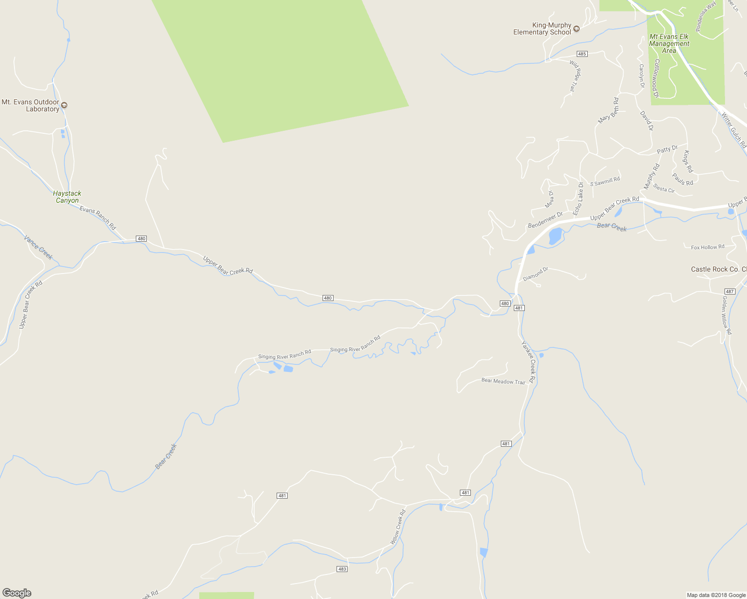 map of restaurants, bars, coffee shops, grocery stores, and more near 3312 Upper Bear Creek Road in Evergreen