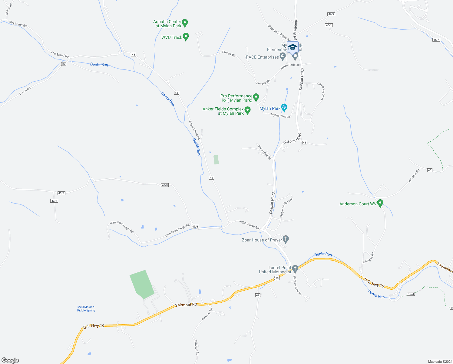 map of restaurants, bars, coffee shops, grocery stores, and more near 328 Sugar Grove Road in Morgantown