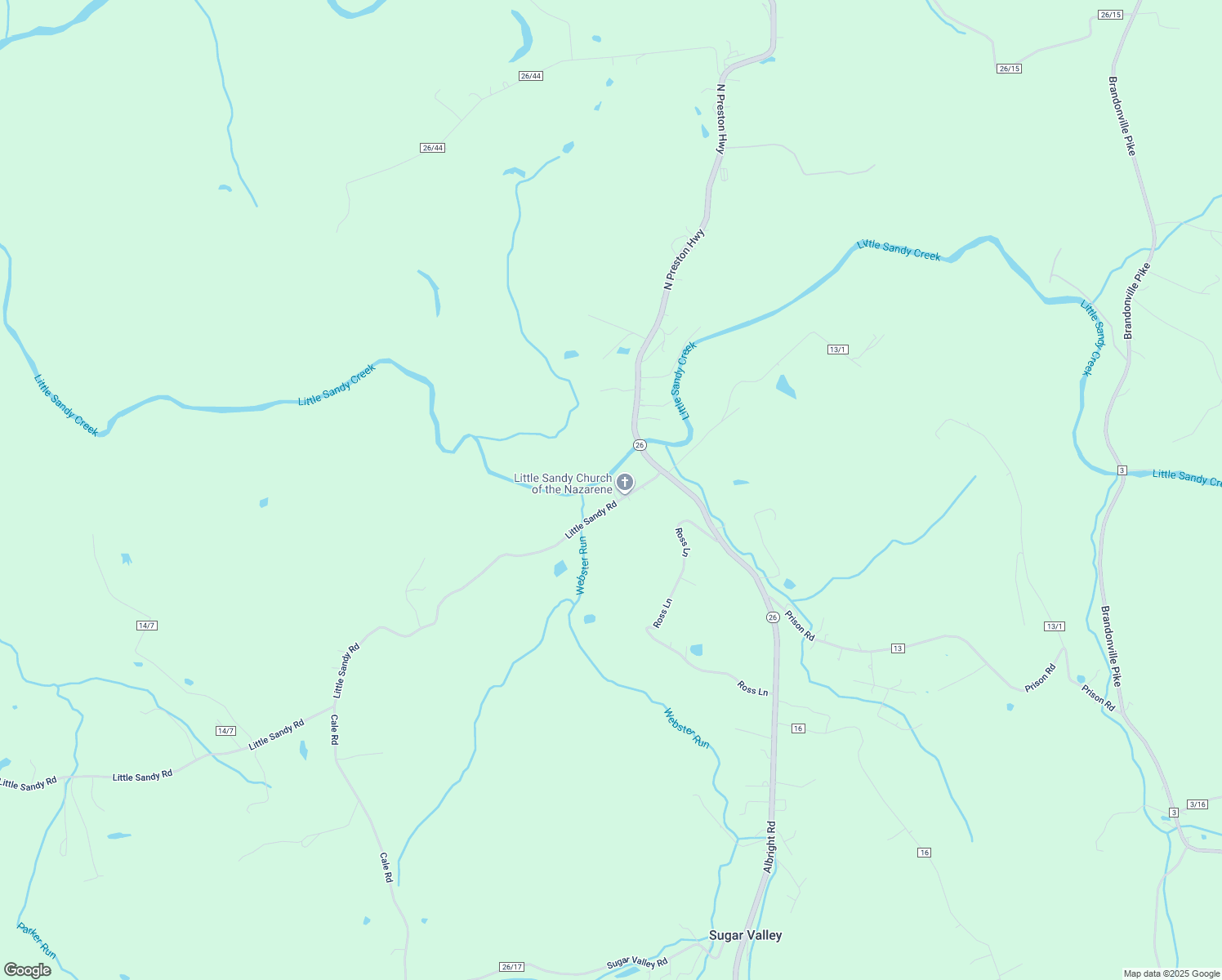 map of restaurants, bars, coffee shops, grocery stores, and more near 3739 Little Sandy Road in Bruceton Mills