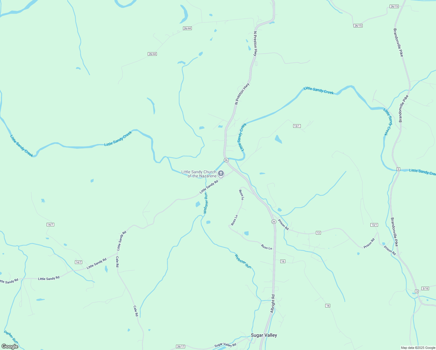 map of restaurants, bars, coffee shops, grocery stores, and more near 3739 Little Sandy Road in Bruceton Mills