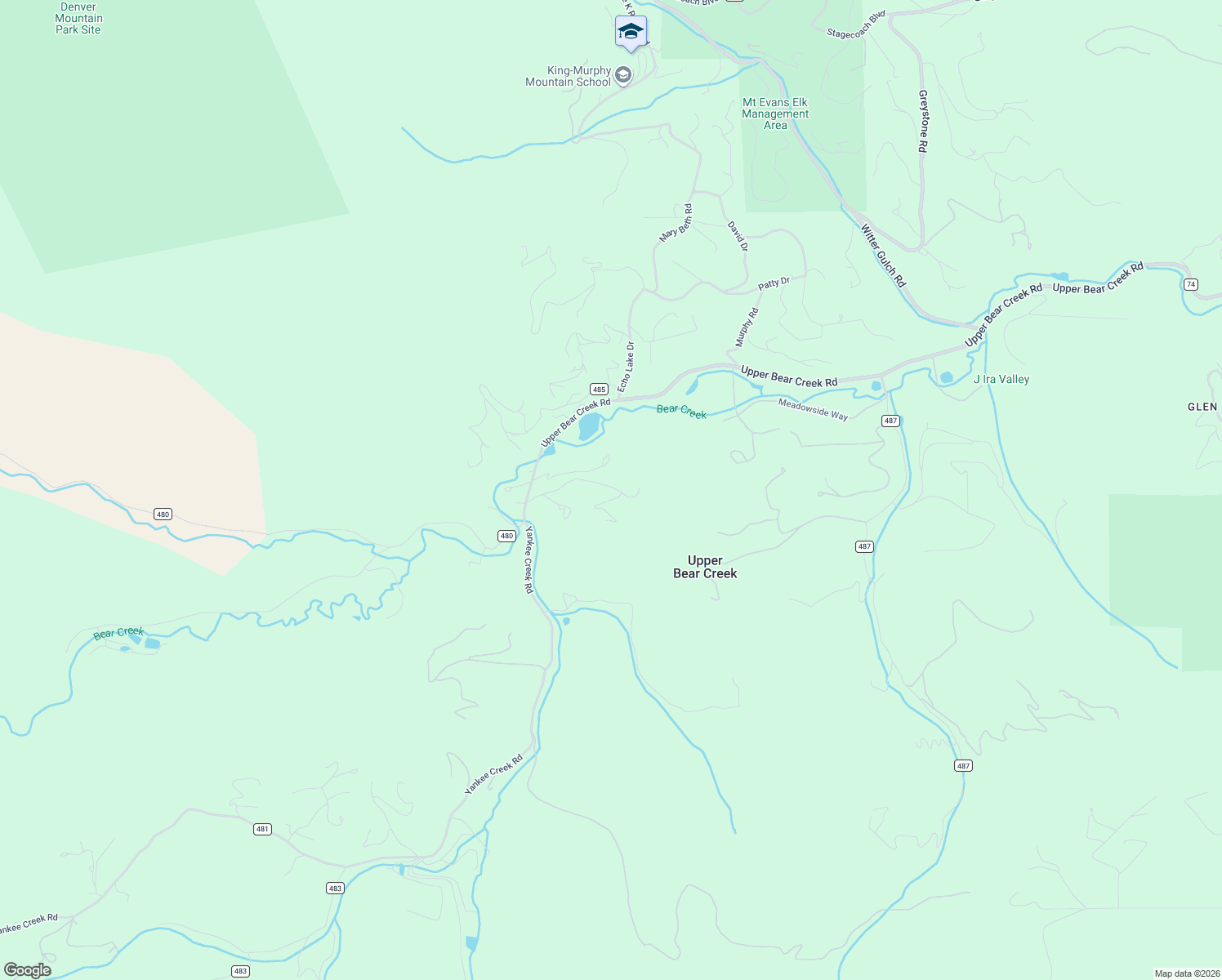 map of restaurants, bars, coffee shops, grocery stores, and more near 284 Diamond Drive in Evergreen