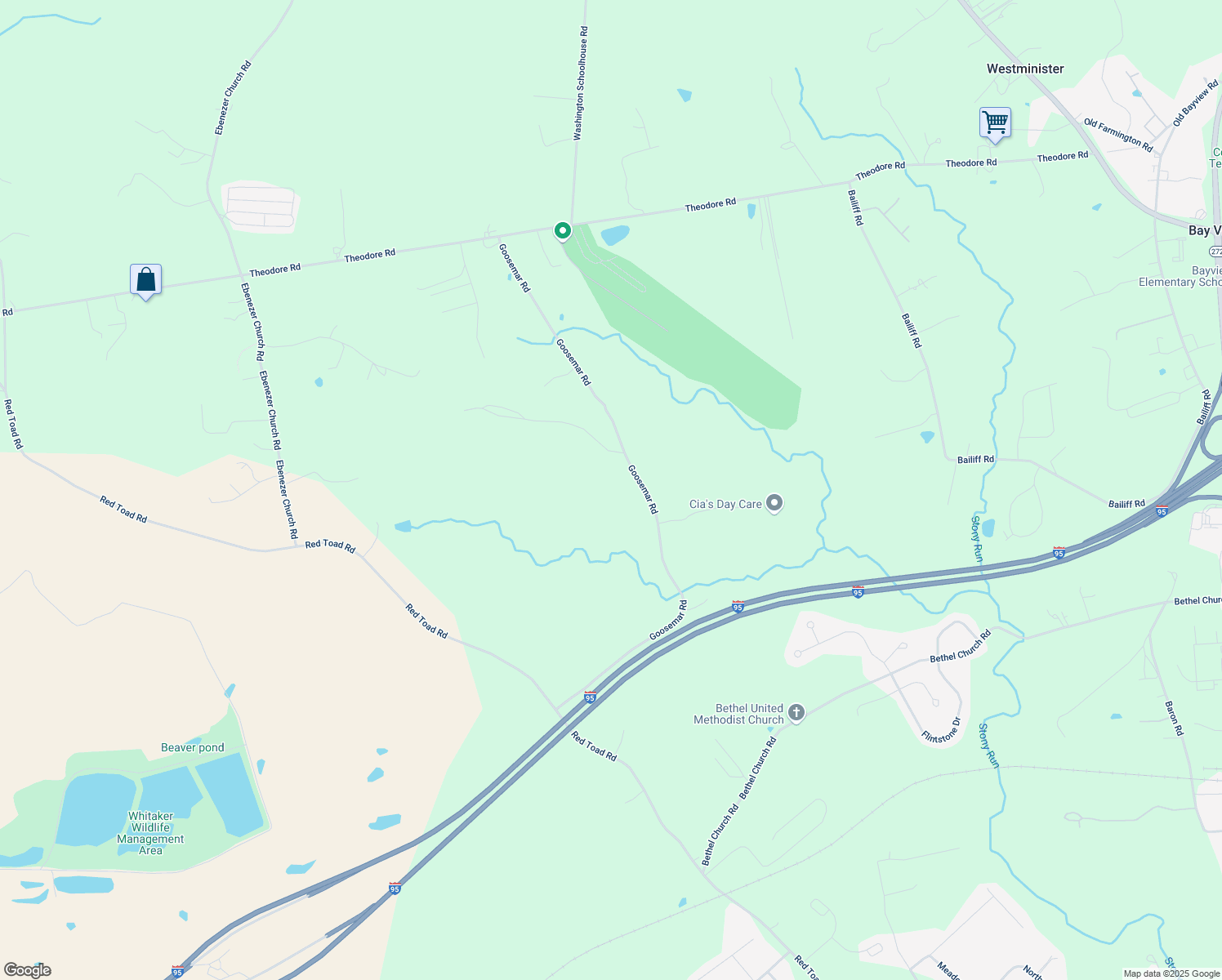 map of restaurants, bars, coffee shops, grocery stores, and more near 341 Goosemar Road in Rising Sun