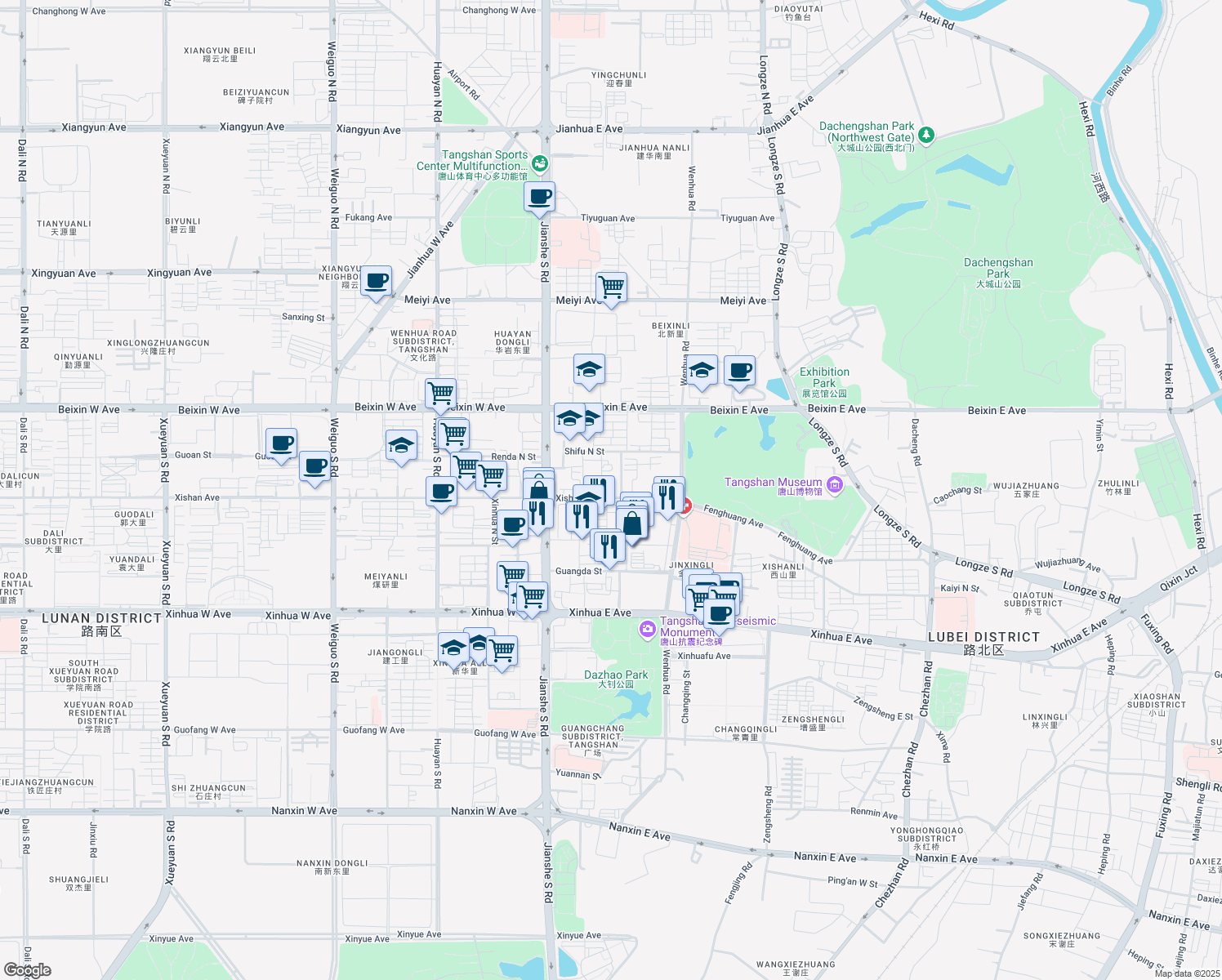 map of restaurants, bars, coffee shops, grocery stores, and more near in Tangshan
