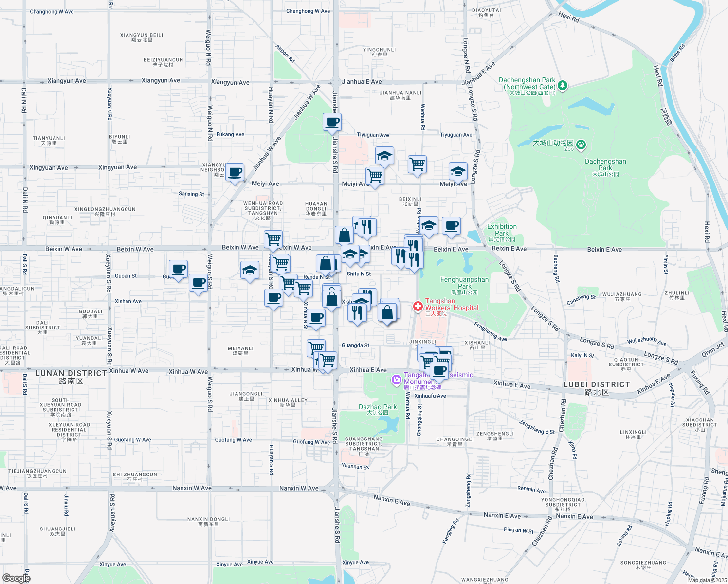 map of restaurants, bars, coffee shops, grocery stores, and more near in Tangshan
