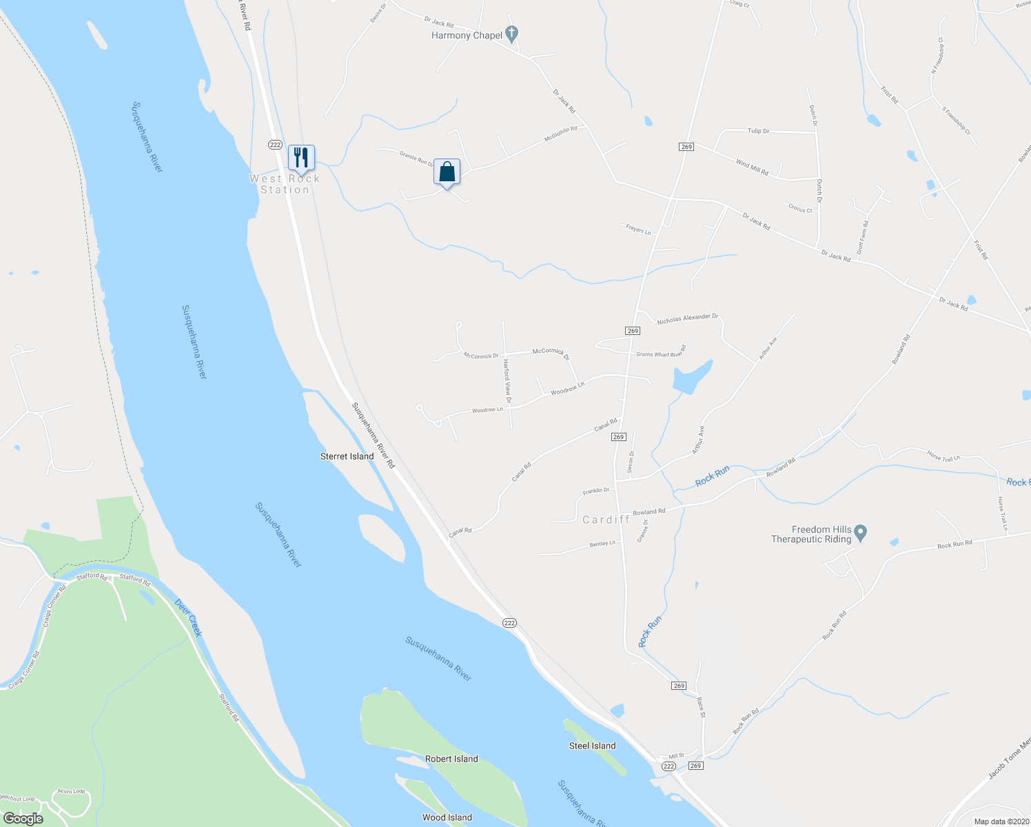map of restaurants, bars, coffee shops, grocery stores, and more near 158 Woodrow Lane in Port Deposit