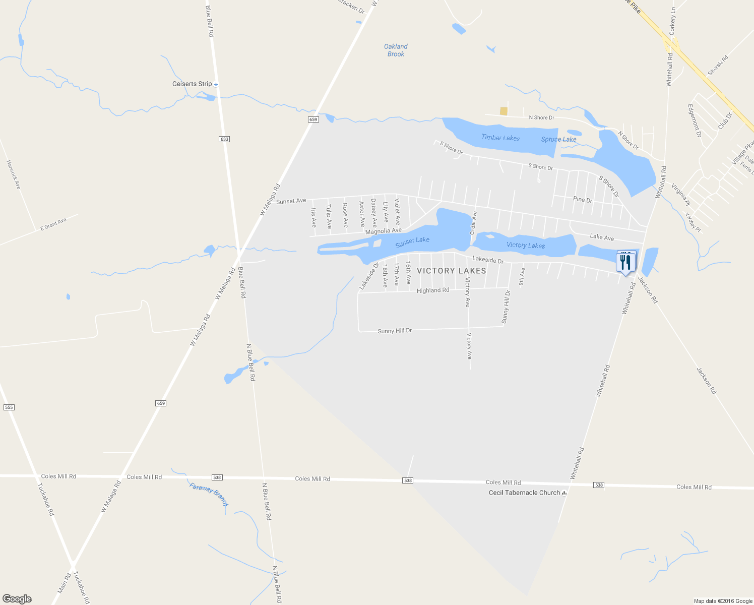 map of restaurants, bars, coffee shops, grocery stores, and more near 1723 Highland Road in Williamstown