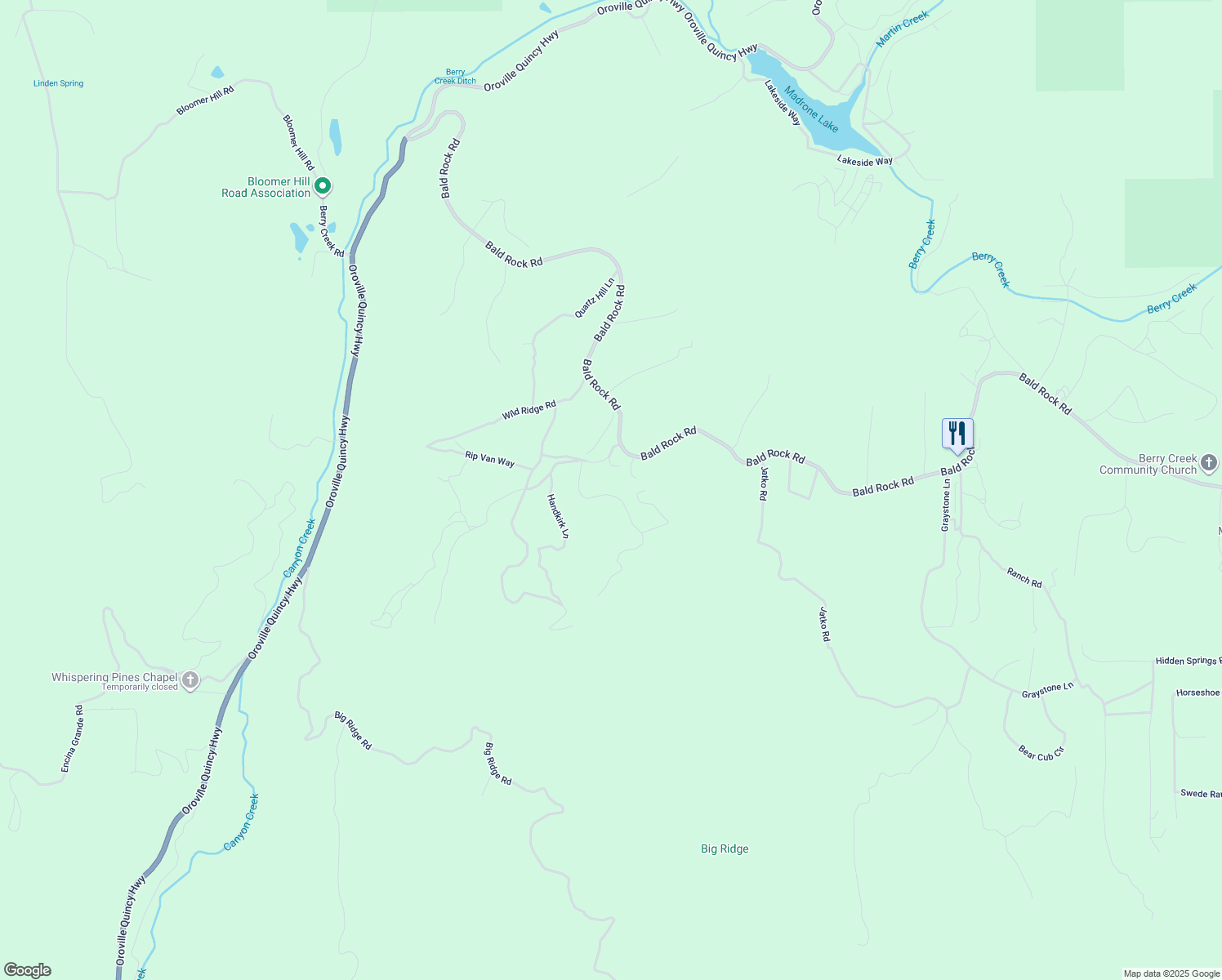 map of restaurants, bars, coffee shops, grocery stores, and more near 77 Webster Road in Berry Creek