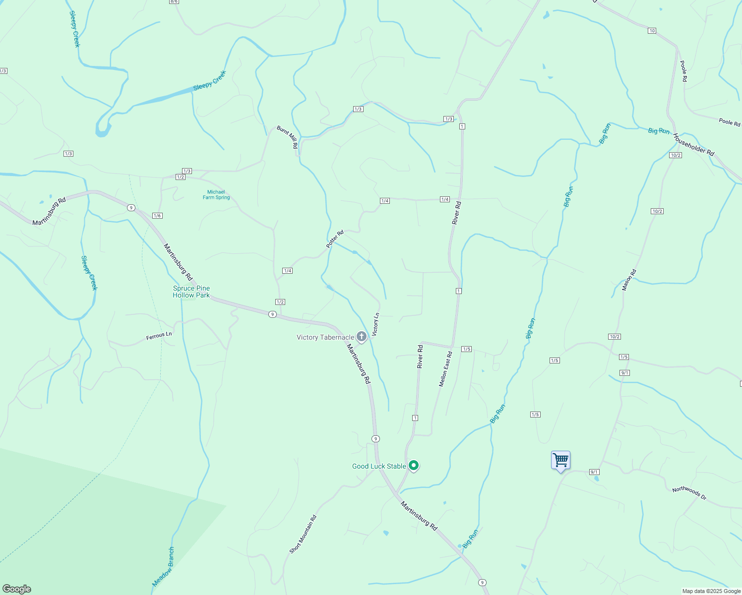 map of restaurants, bars, coffee shops, grocery stores, and more near 393 Victory Lane in Hedgesville