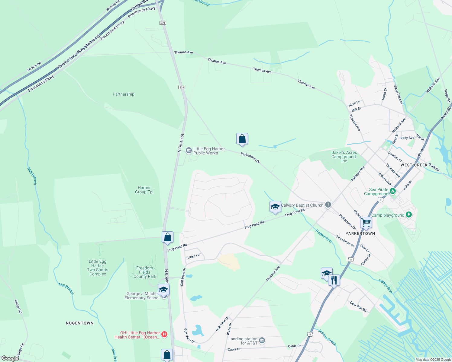 map of restaurants, bars, coffee shops, grocery stores, and more near 38 Gimball Road in Little Egg Harbor Township