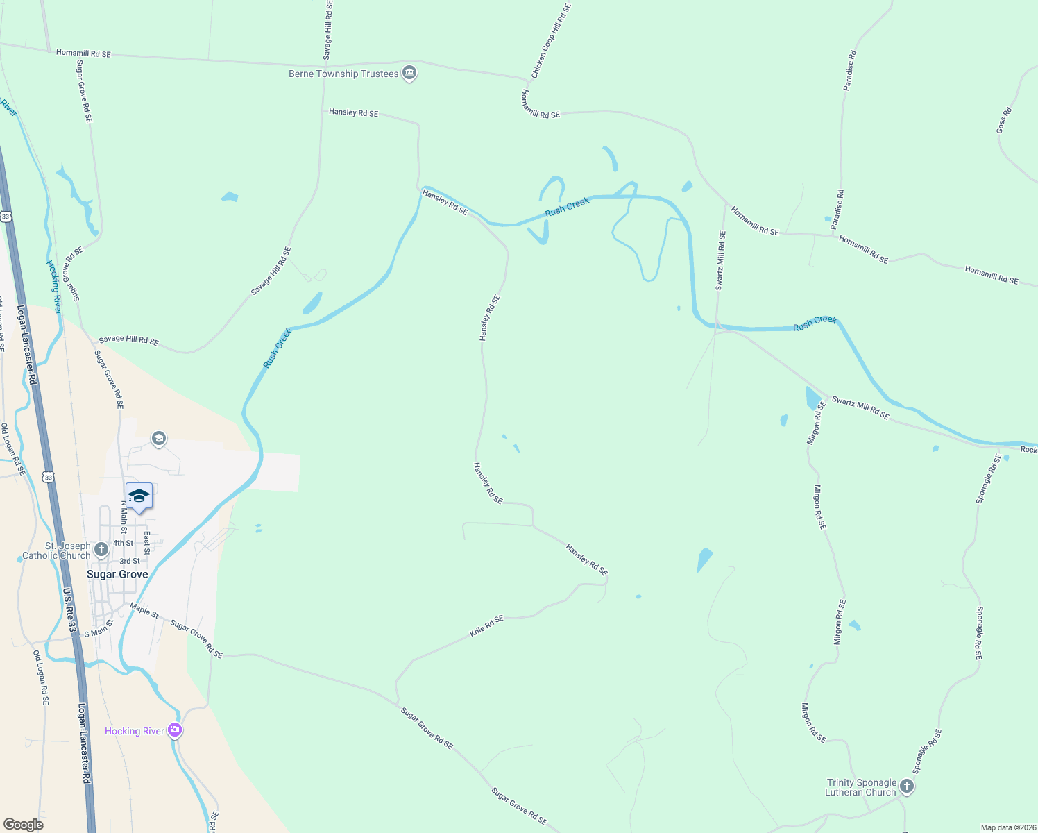 map of restaurants, bars, coffee shops, grocery stores, and more near 5834 Hansley Road Southeast in Sugar Grove